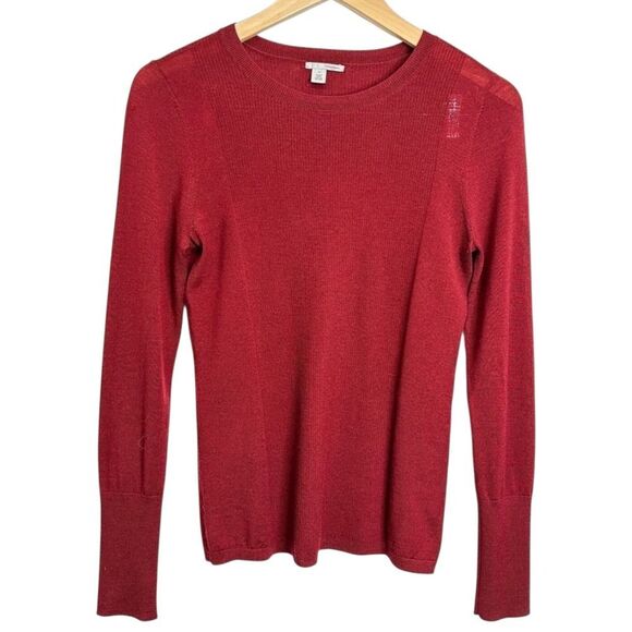 Halogen Womens Red Merino Wool Blend Long Sleeve Knit Top Sweater - Picture 1 of 5